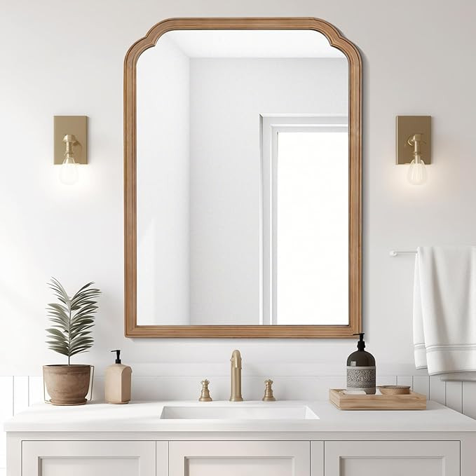 WallBeyond 30" x 40" Wood Bathroom Mirror for Wall Mounted, Rustic Rounded Corner Vanity Mirror f... | Amazon (US)