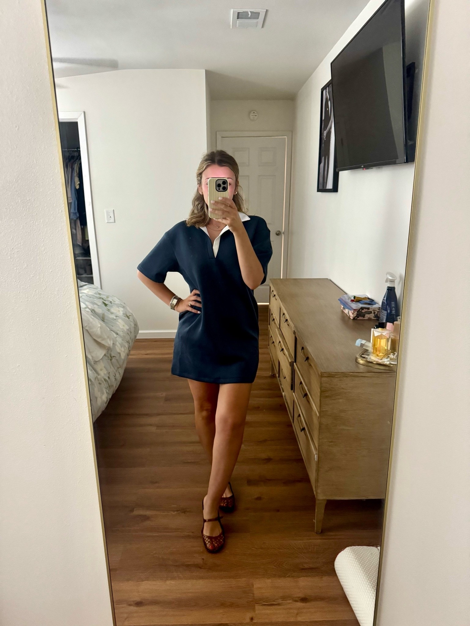 Old Navy's clearance is SO good right now! 🤍 I scored this polo dress for under $12 after the extra discount at checkout. It has pockets and a flattering mid-weight fabric, making it the perfect piece to transition into fall. I styled it with my jelly Mary Janes, but it would be SO cute with white sneakers too! 

 #LTKdayinmylife #LTKootd #LTKmomlife