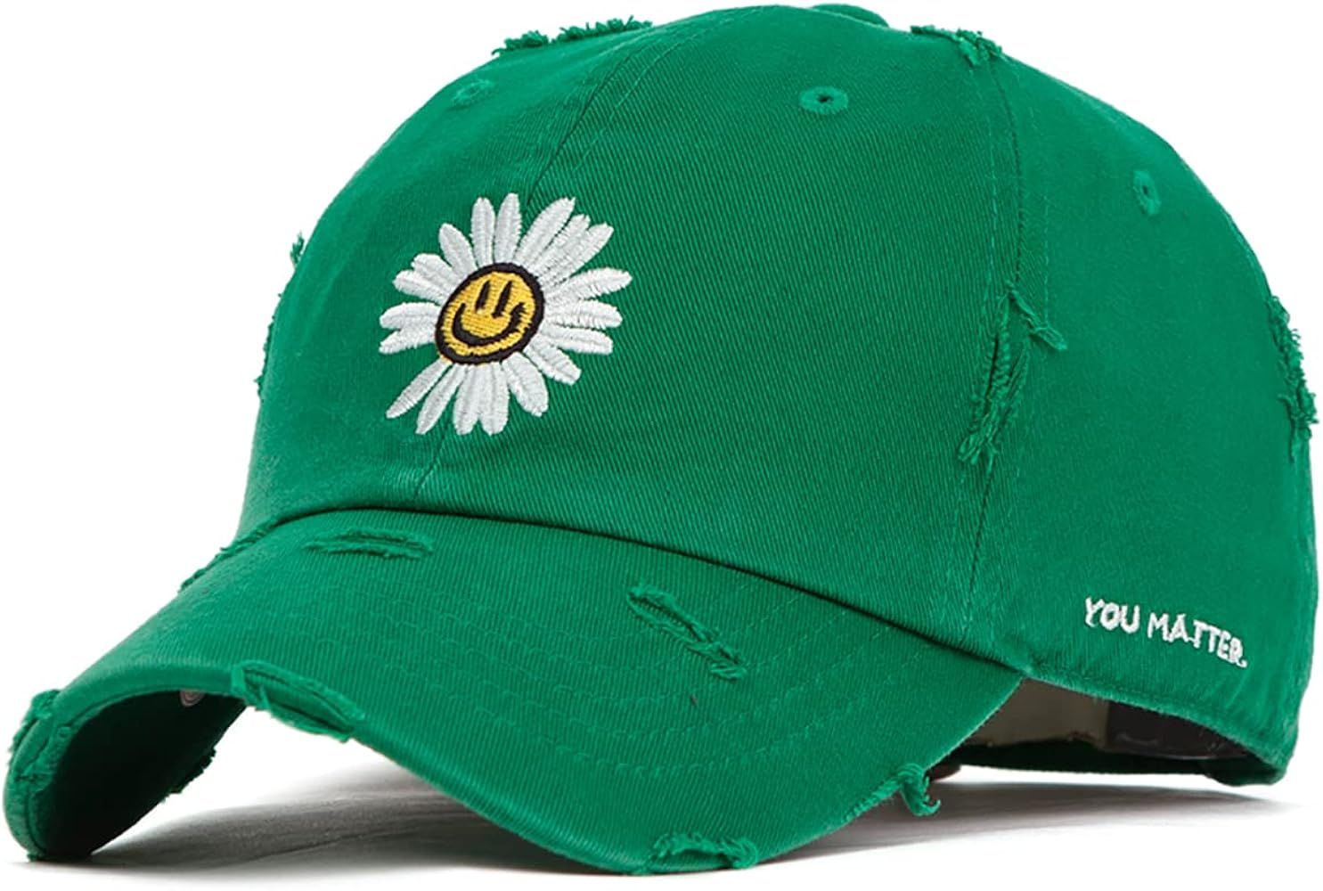 Flipper Smile Flower Unstructured Vintage Ripped Bullet Holes Washed Cotton Distressed Baseball Cap  | Amazon (US)