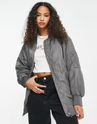 Pull&Bear oversized bomber jacket in gray | ASOS (Global)