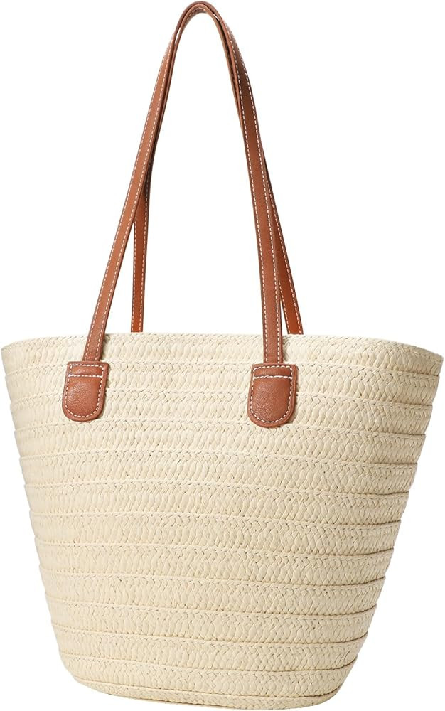 JASGOOD Straw Shoulder Bag Summer Large Beach Bag for Women Woven Straw Beach Tote Bag Travel Vac... | Amazon (US)