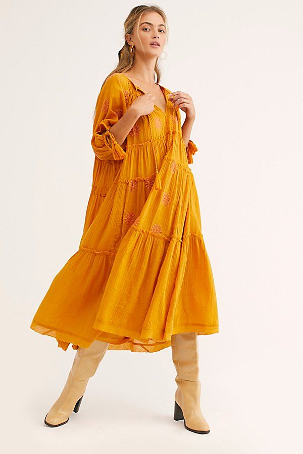 Celestial Skies Midi Dress by Free People, Untamed Gold Combo, XS | Free People (Global - UK&FR Excluded)