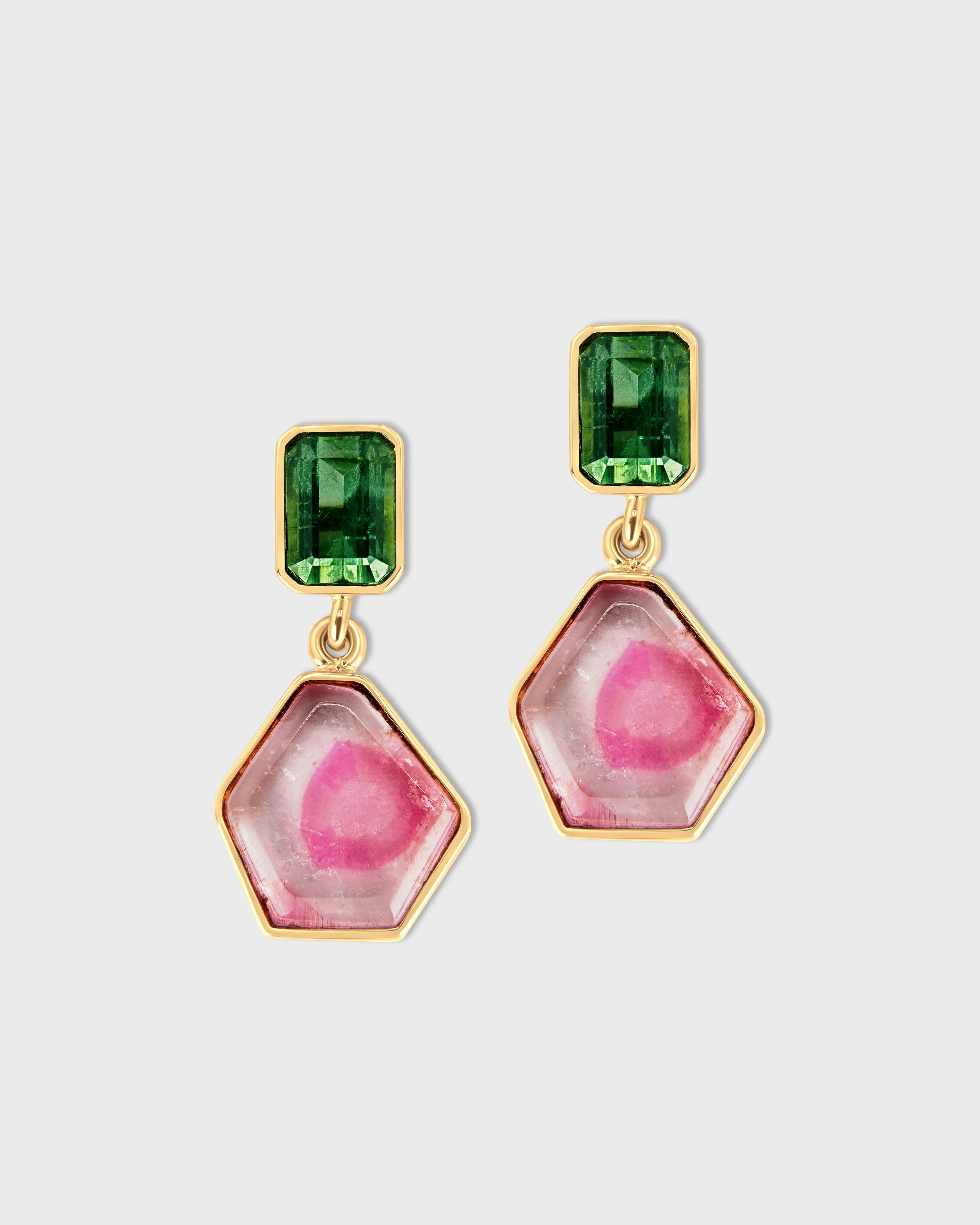 Green Tourmaline Slice Earrings | JIA JIA