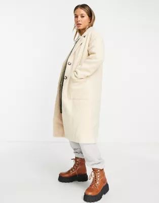 Pimkie tailored textured fur coat in beige | ASOS (Global)