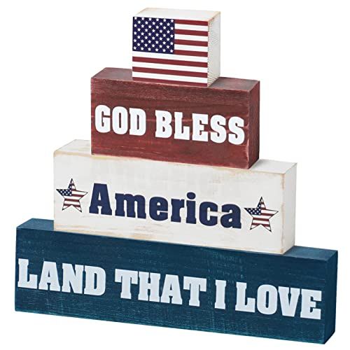 4 Pcs Memorial Day 4th of July Wood Tiered Tray Decor Patriotic Table Wooden Sign Independence Day W | Amazon (CA)