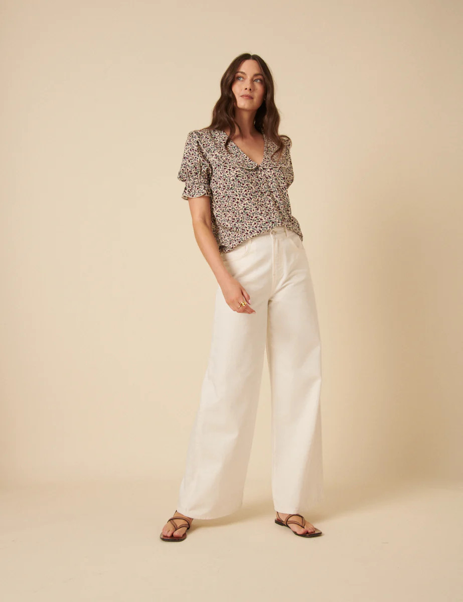Cream Palazzo Wide Leg Jeans | Nobody's Child