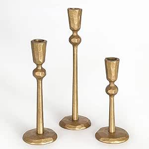 Antique Brass Iron Taper Candle Holder - Set of 3 Decorative Candle Stand, Candlestick Holder for... | Amazon (US)