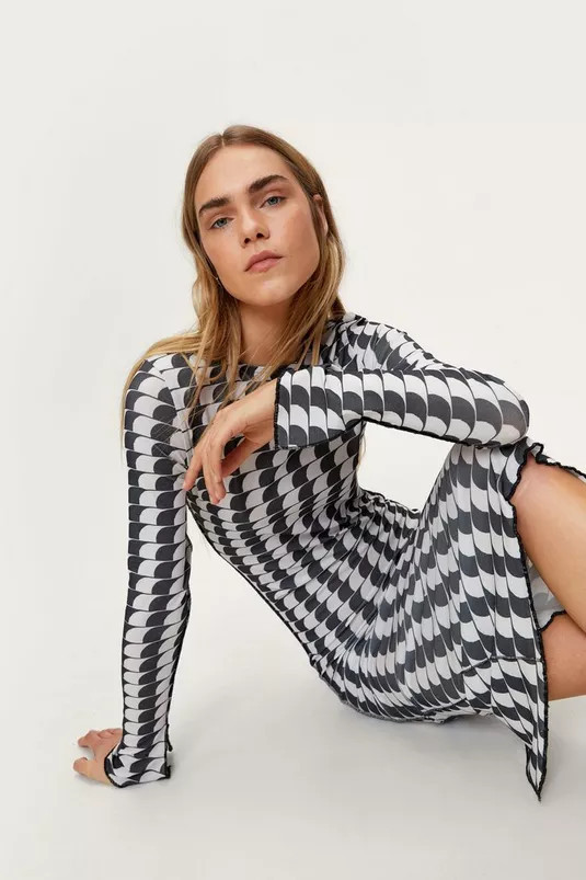 Geo Mesh Midi Dress | Nasty Gal (US)