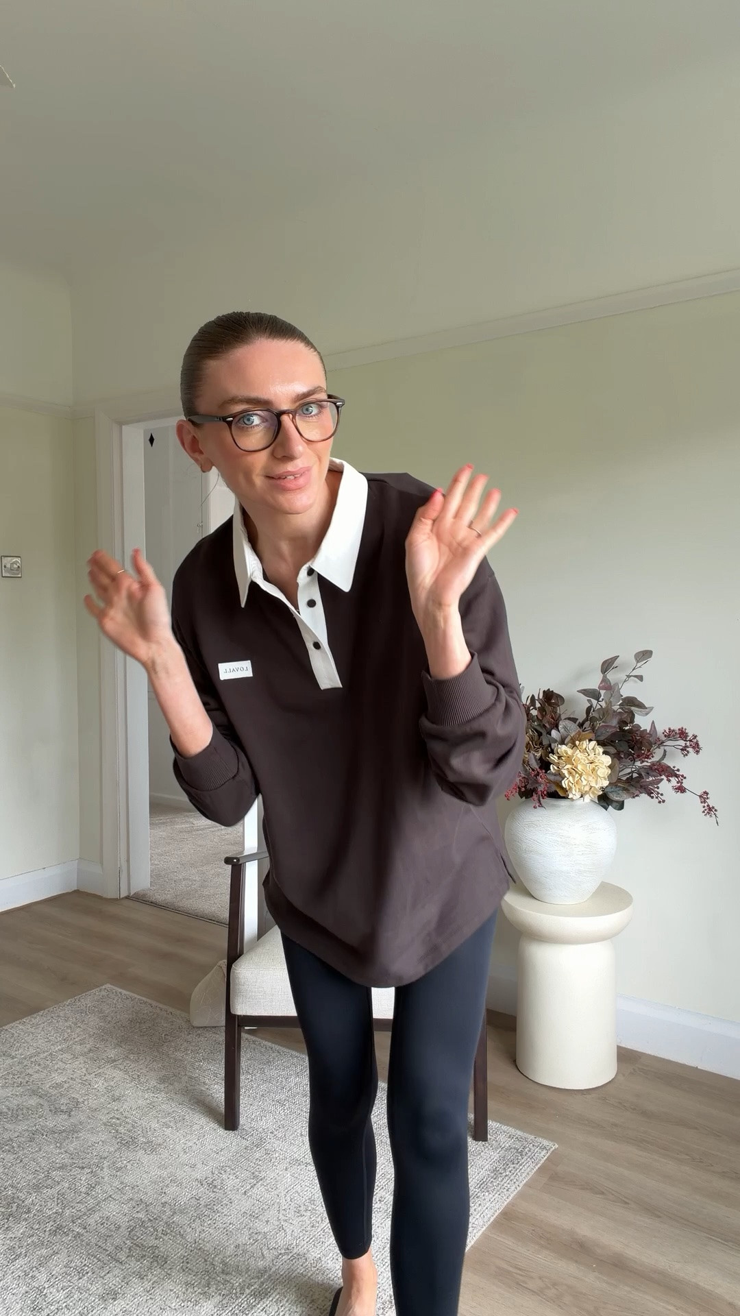 Running errands / comfy outfit 
Size 12 in the lovely rugby shirt
Black leggings
Black flip flops exact are Primark but sold out online 
M&S tote bag