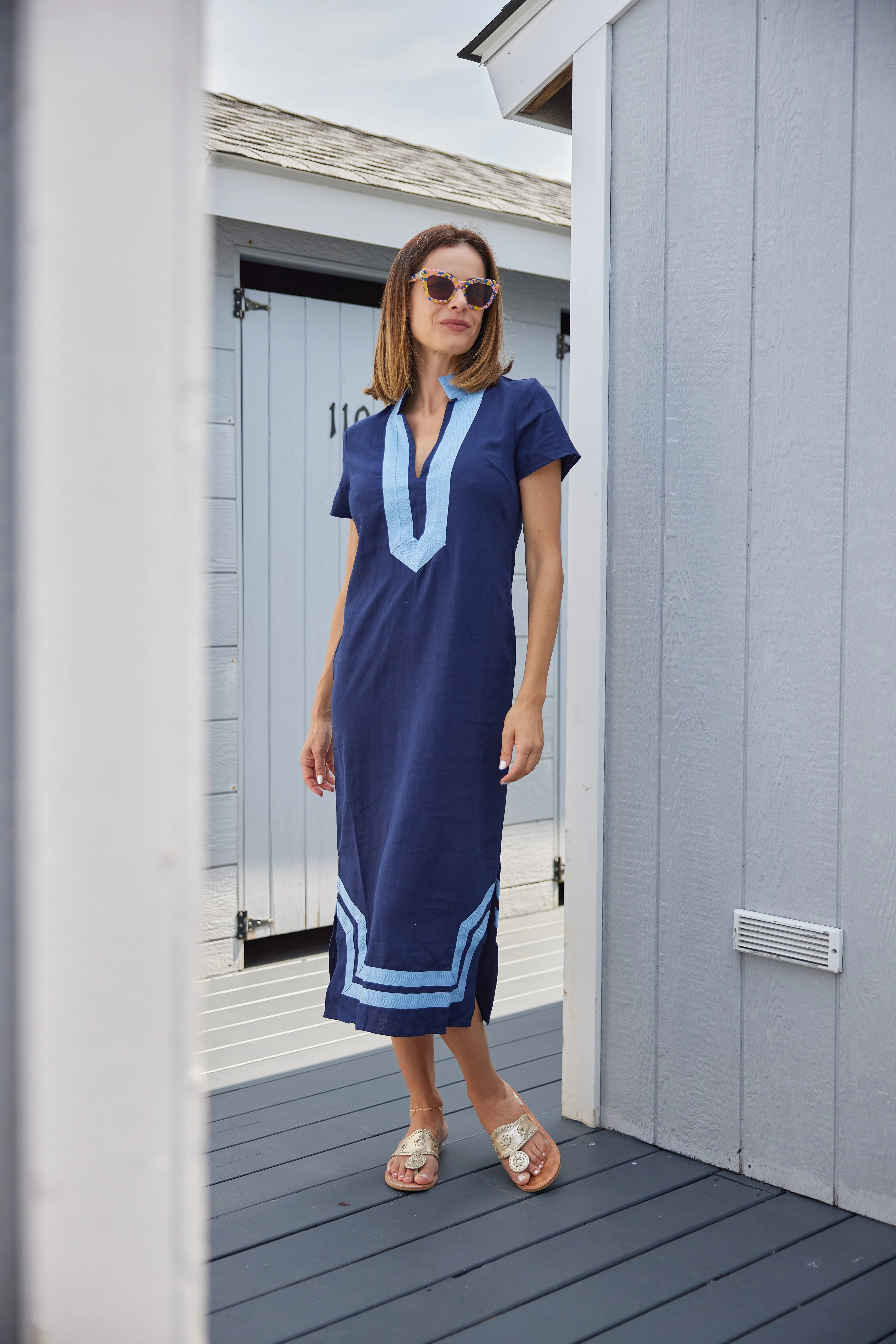 Navy Short Sleeve Classic Maxi Tunic | Sail to Sable