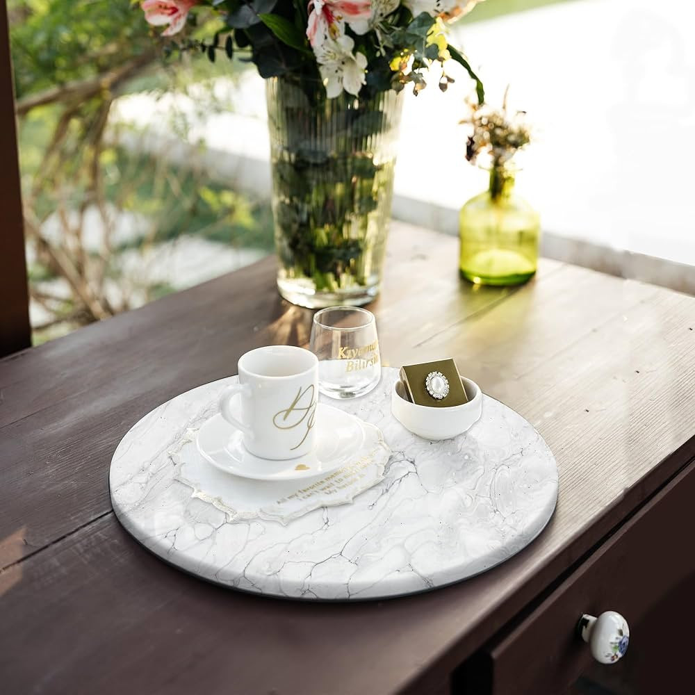 Circular Marble Vanity Tray for Counter, Bathroom, Dresser, Nightstand or Desk, Diameter 8-3/4 In... | Amazon (US)