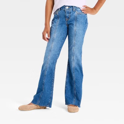 Girls' Mid-Rise Seamed Flare Jeans - Cat & Jack™ Medium Wash 8 | Target