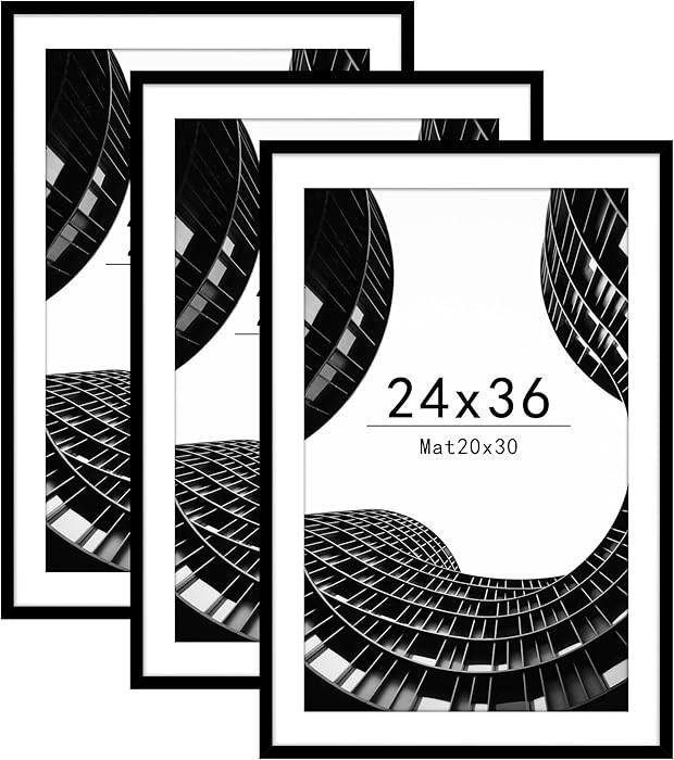 Abtgt 24x36 Poster Frame Set of 3, Display Pictures 20 x 30 with Mat or 24 x 36 without Mat, Pict... | Amazon (US)