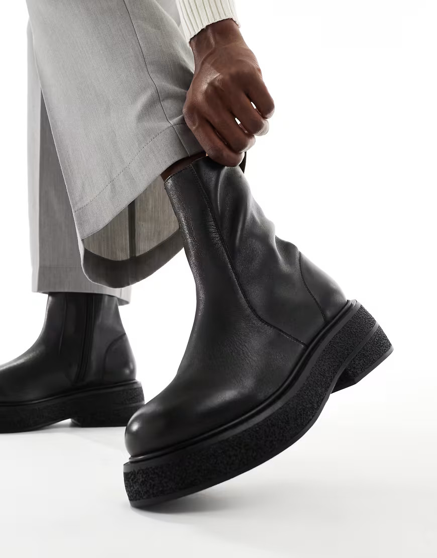 ASOS DESIGN Achieve flat leather boots in black | ASOS (Global)