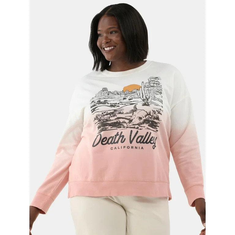 Terra & Sky Women's Plus Size Sunset Death Valley Graphic Sweatshirt with Long Sleeves, Sizes 0X-... | Walmart (US)
