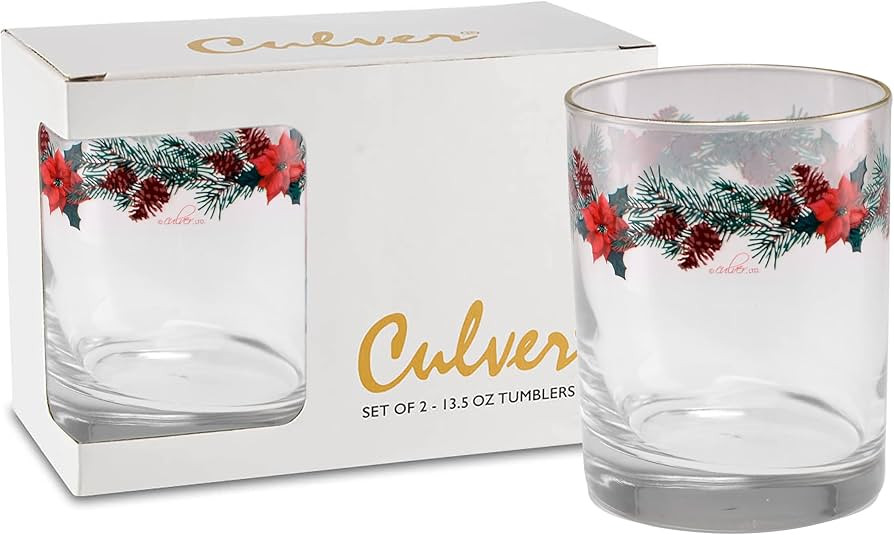 Culver 22k Gold Rim Poinsettia Pine Cones DOF Double Old-Fashioned Holiday Glasses, 13.5-Ounce, G... | Amazon (US)