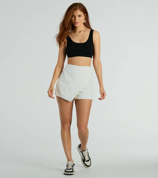 Cute Delight Faux Wrap Linen Skort | Windsor Stores