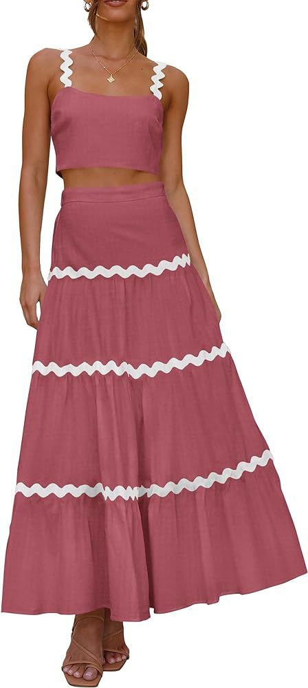 PRETTYGARDEN Womens 2024 Summer Two Piece Vacation Beach Outfits Dressy Sleeveless Cropped Tank T... | Amazon (US)