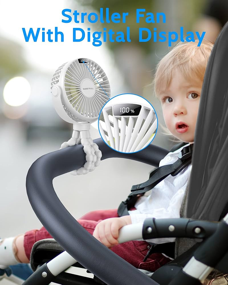 SWEETFULL Portable Stroller Fan with LED Display 4000mAh Battery Powered Mini Clip Fan, 4-Speed R... | Amazon (US)