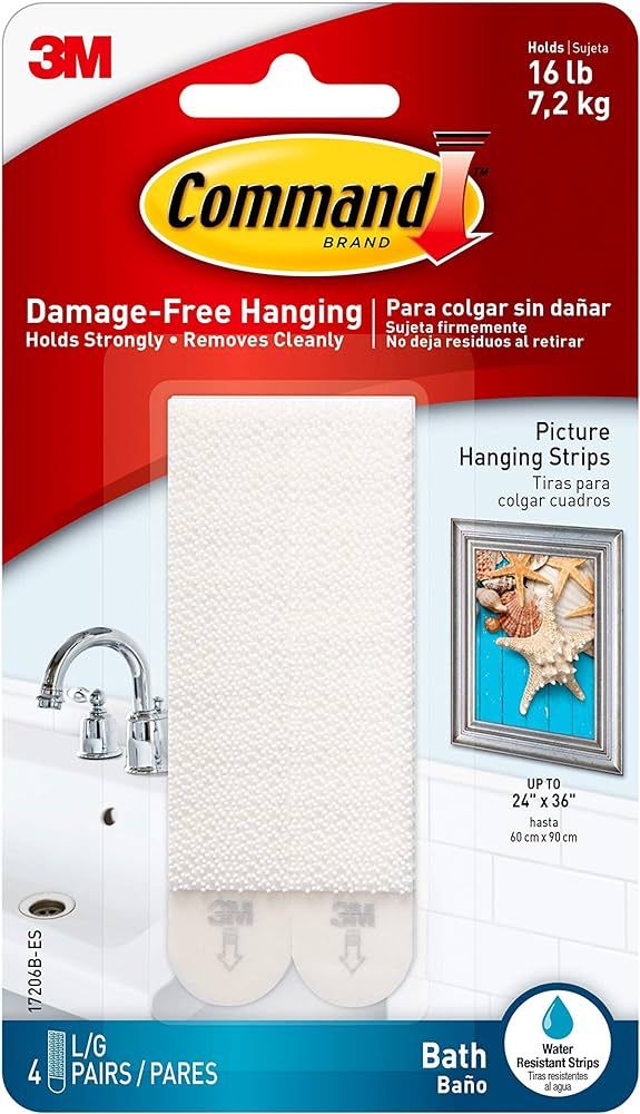 Command, Large, Water Resistant (17206B-ES) Picture Hanging Strips, 4 Pairs, White Bath, 4 Count | Amazon (US)