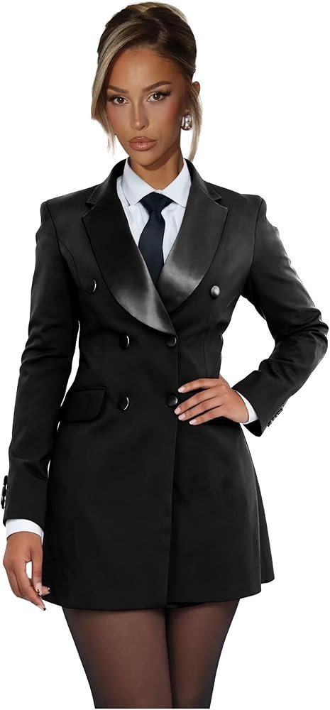 Blazer Dress for Women Sexy Elegant Double Breasted Blazer Dress Long Sleeve Jacket Dresses | Amazon (US)