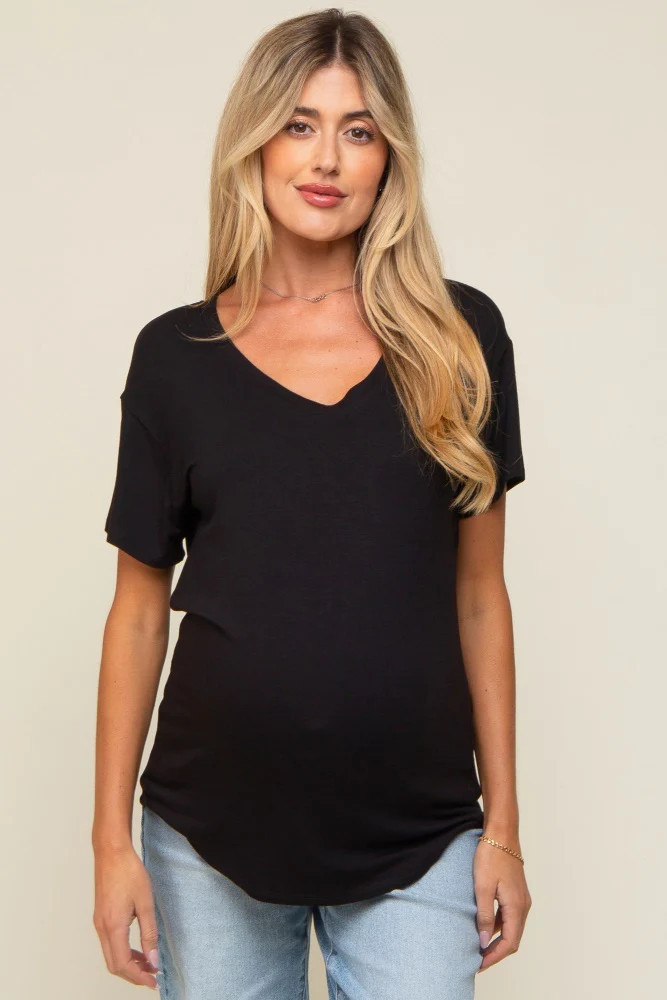 Black Scoop Neck Basic Maternity Tee | PinkBlush Maternity