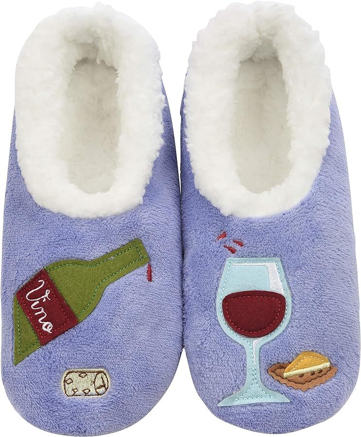 Snoozies Pairable Slipper Socks - Funny House Slippers for Women, Non-Slip Fuzzy Slipper Socks - Wine O'clock | Amazon (US)