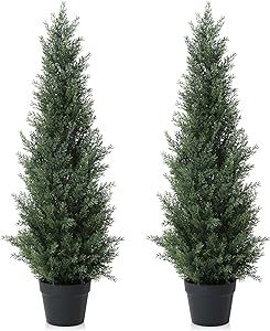 3FT Artificial Cedar Topiary Trees for Outdoors Potted Fake Cypress Trees Faux Evergreen Plants f... | Amazon (US)