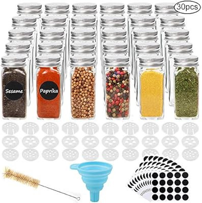 CUCUMI 30pcs 4oz Glass Spice Jars Square Glass Bottles with 30pcs Shaker Lids 1pcs Silicone Colla... | Amazon (US)