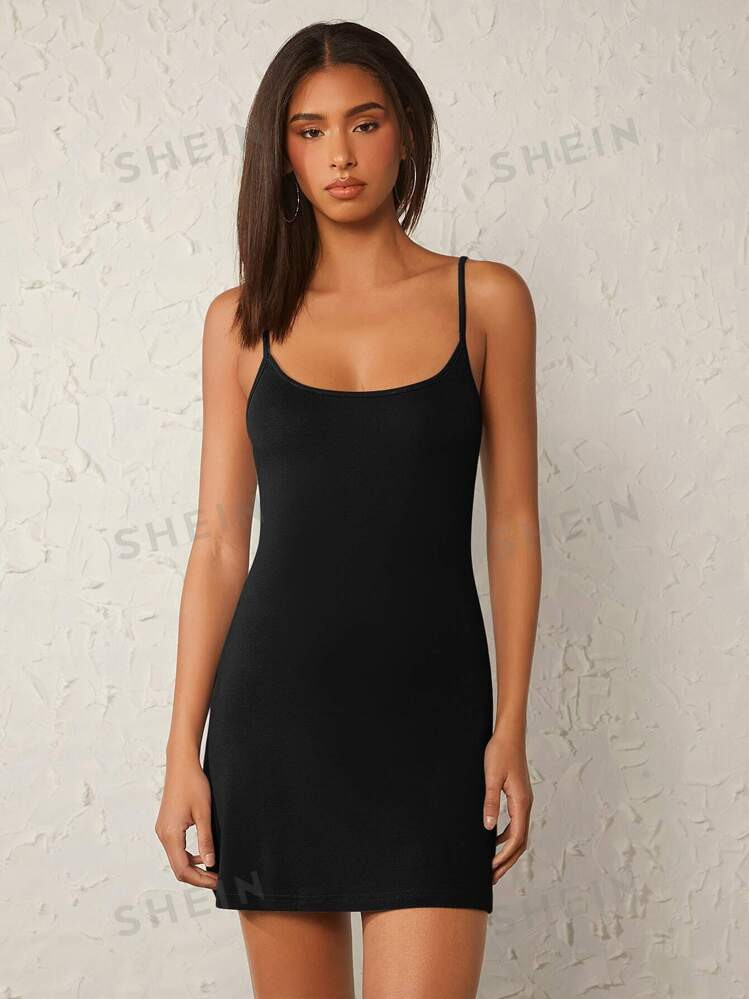 SHEIN BASICS Vestido Casual De Cena De Camiseta Sin Mangas Sólido Para Citas | SHEIN