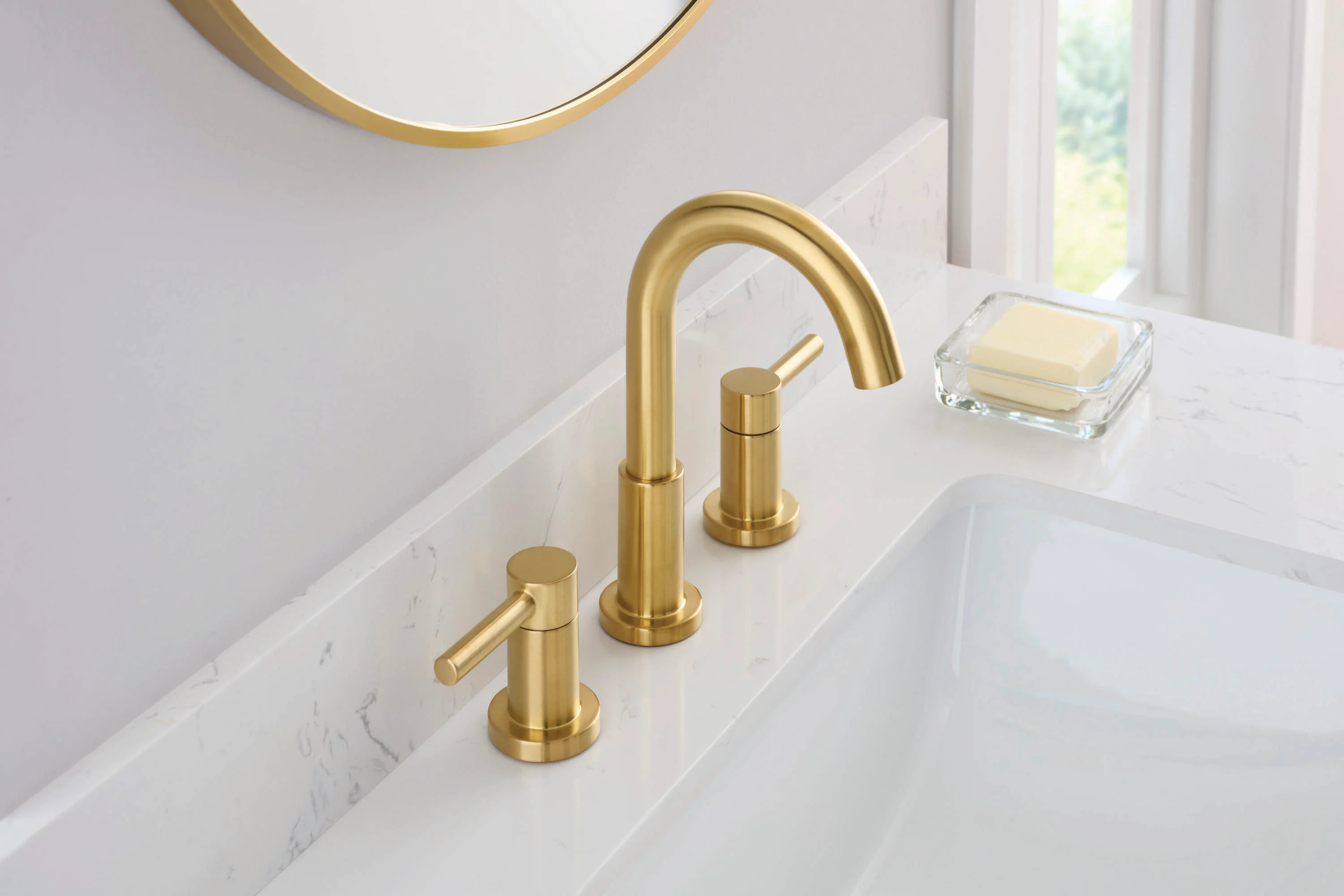 allen + roth Harlow Brushed Gold Widespread 2-Handle WaterSense Bathroom Sink Faucet with Drain | 67693W-614408 | Lowe's