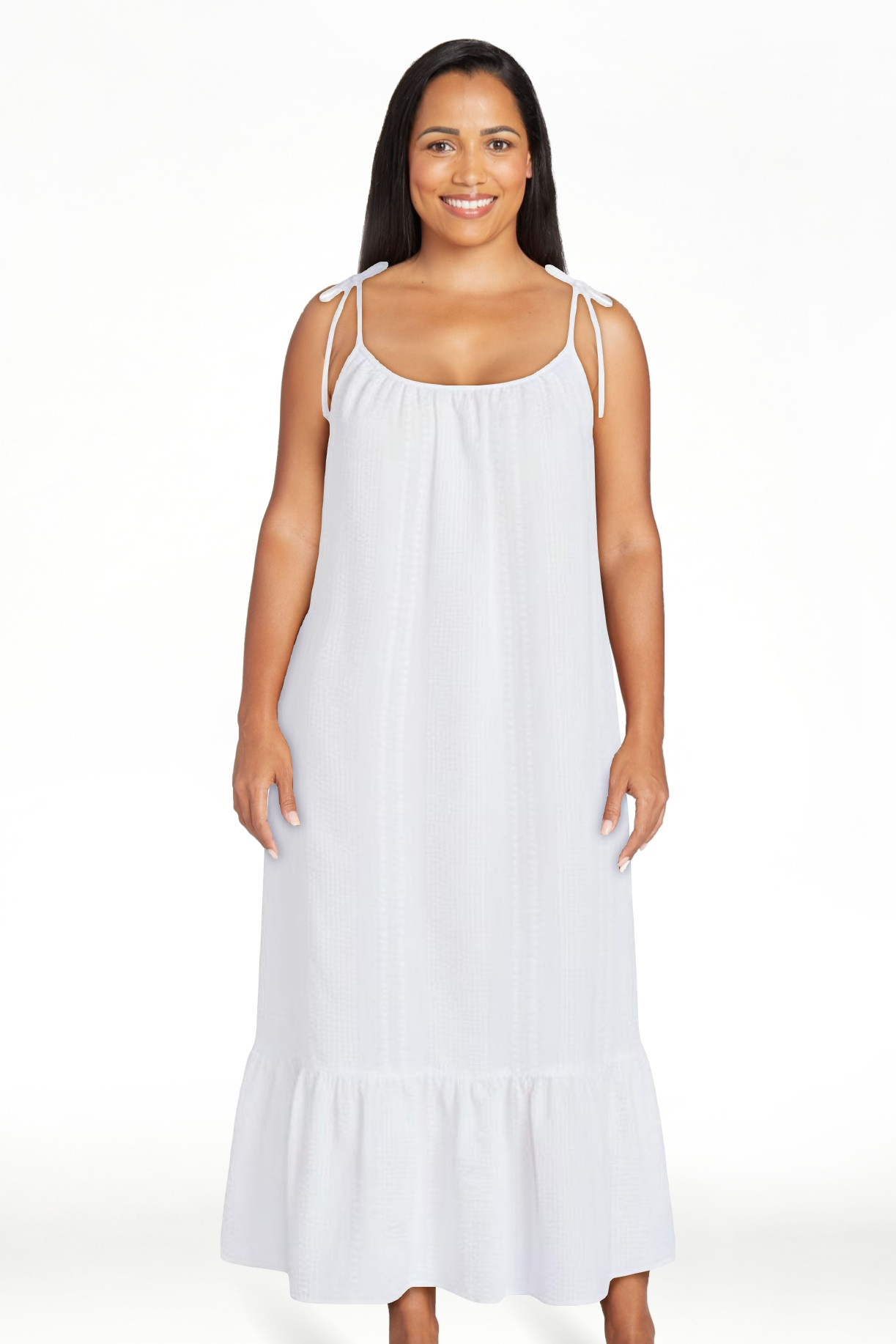Joyspun Women's Seersucker Midi Sleep Gown with Shoulder Tie, Sizes XS to 3X | Walmart (US)
