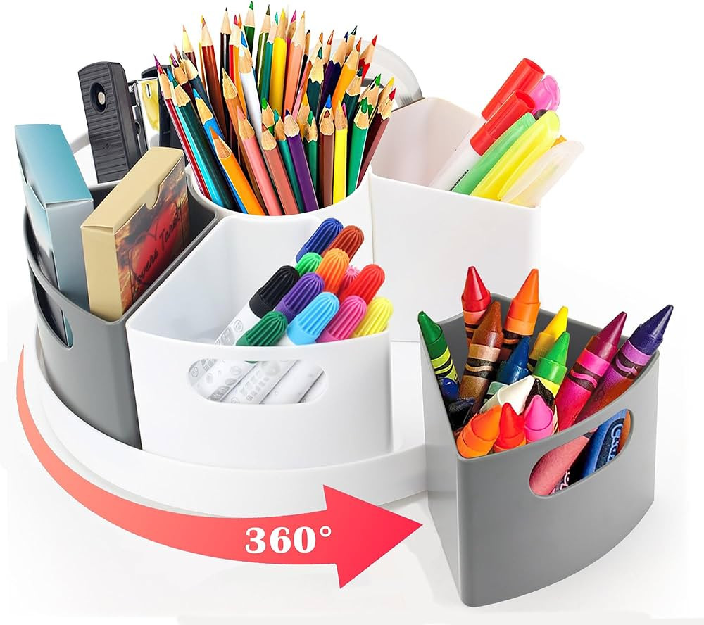 Rotating Art Supply Organizer Storage Caddy for Kids - 7 Bins Craft Crayon Marker Organizer for S... | Amazon (US)