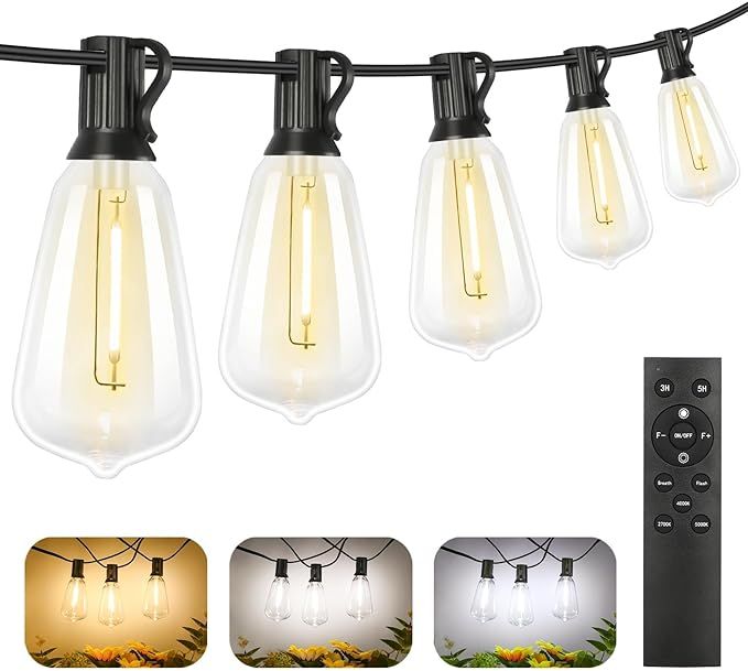 Brightever 50FT Outdoor String Lights Waterproof, 2700K Bright LED Patio Lights with 27 ST38 Shat... | Amazon (US)