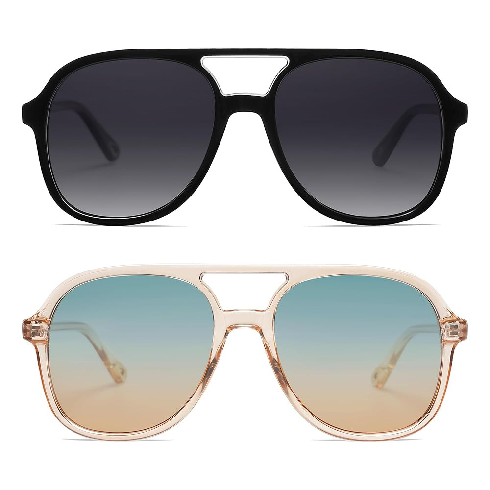 Retro Polarized Aviator Sunglasses Womens Men Vintage Double Bridge Square Sun Glasses AP3606 | Amazon (US)