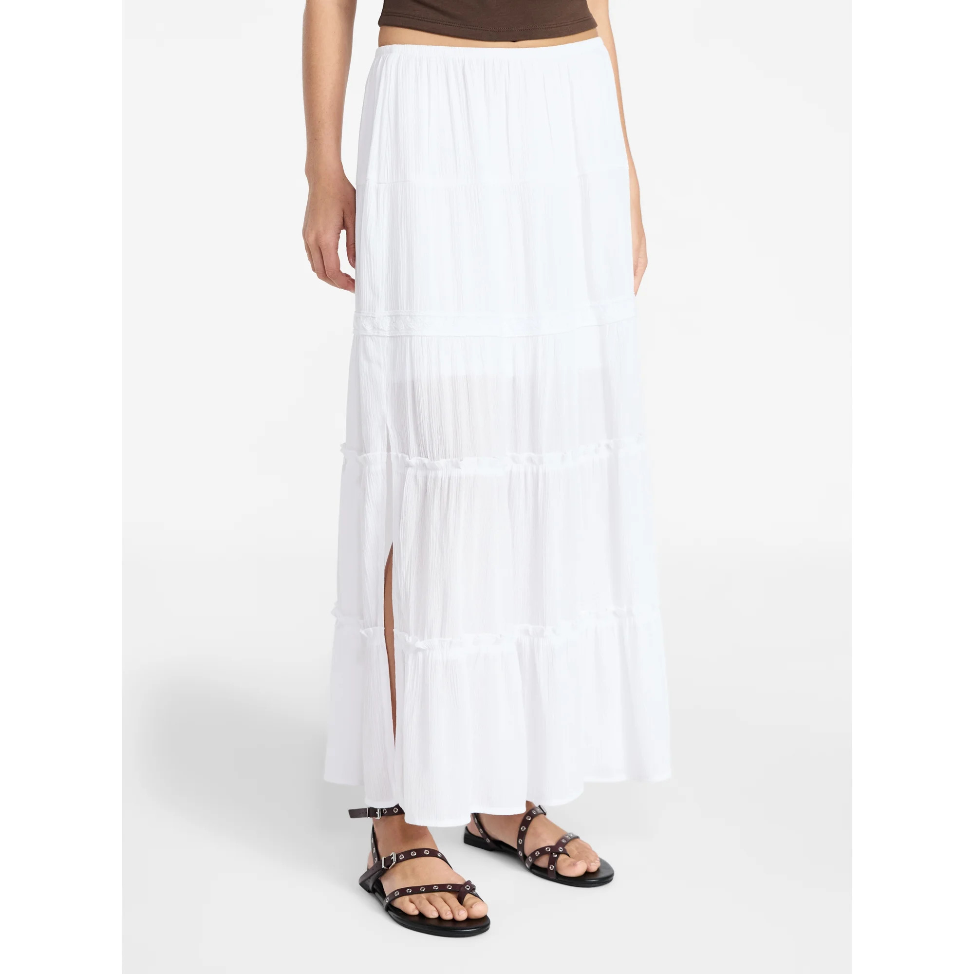 No Boundaries Lace Insert Tiered Maxi Skirt, Women's XXS-XXL | Walmart (US)