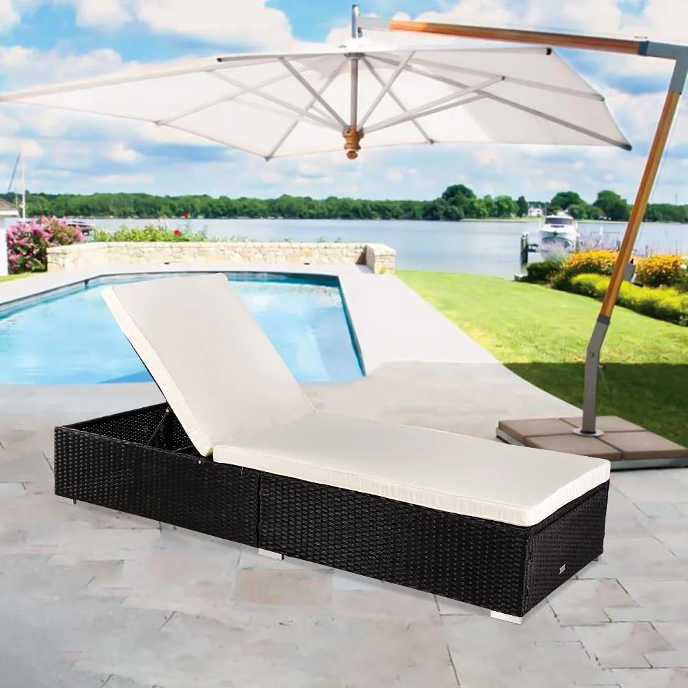 Zimtown Adjustable Pool Chaise Lounge Chair Outdoor Patio Furniture PE Wicker with Cushion Brown ... | Walmart (US)