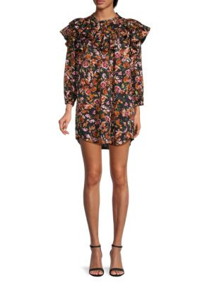 SOMETHING NAVY Floral Ruffle Mini Dress on SALE | Saks OFF 5TH | Saks Fifth Avenue OFF 5TH