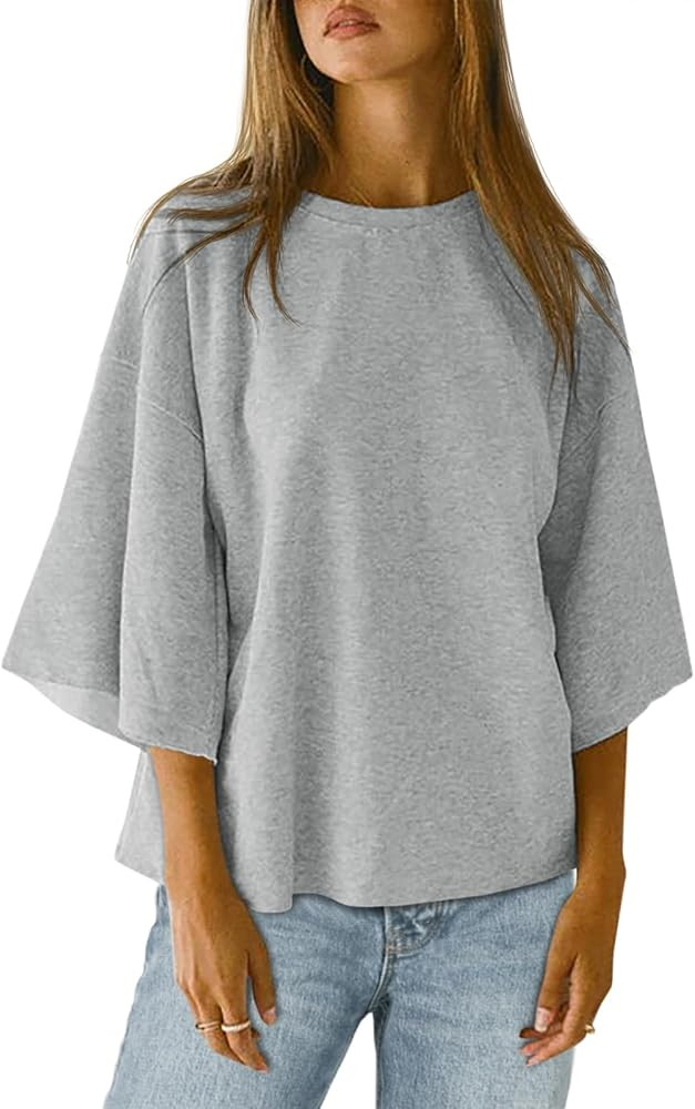 Tankaneo Womens Oversized Tshirts 3/4 Sleeve Drop Shoulder Tops Summer Casual Loose Fit Basic Tee... | Amazon (US)