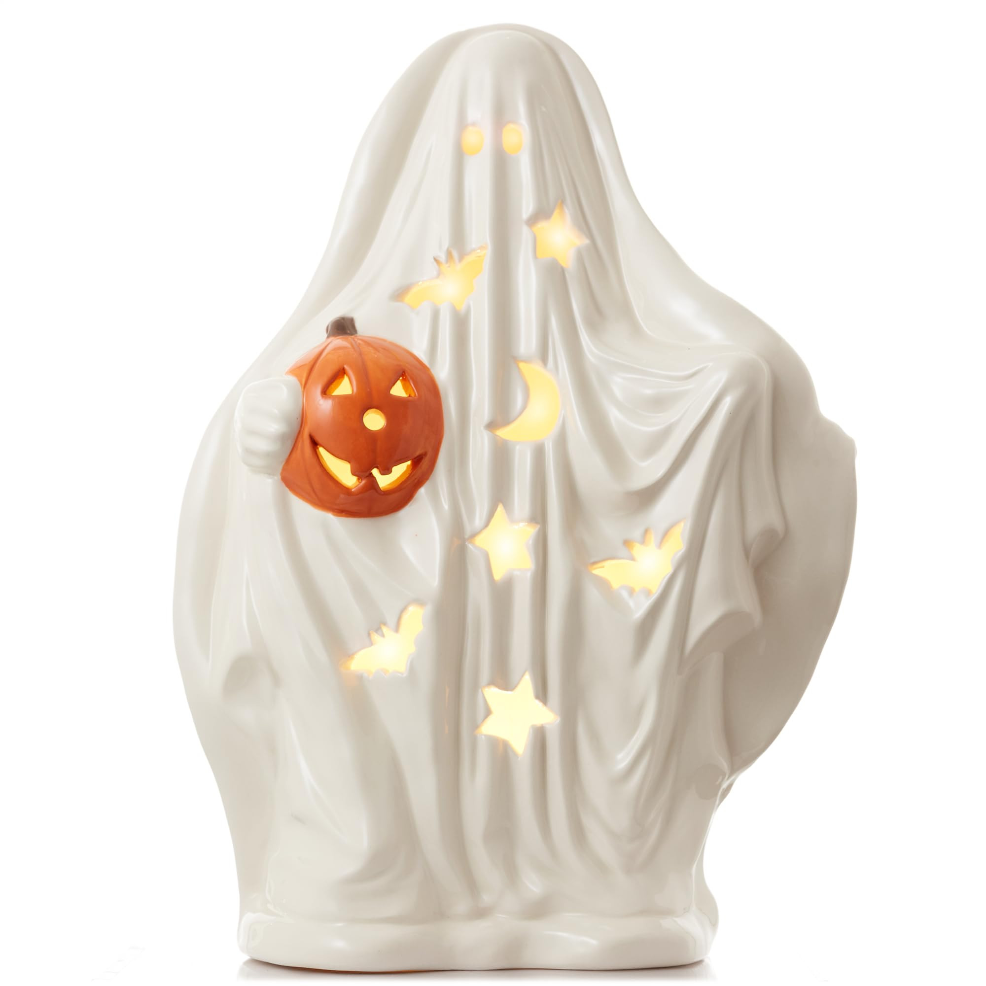 Casafield Ceramic Halloween Ghost with Pumpkin, Hand Painted Pre-Lit LED Scary Ghost Tabletop Dec... | Amazon (US)