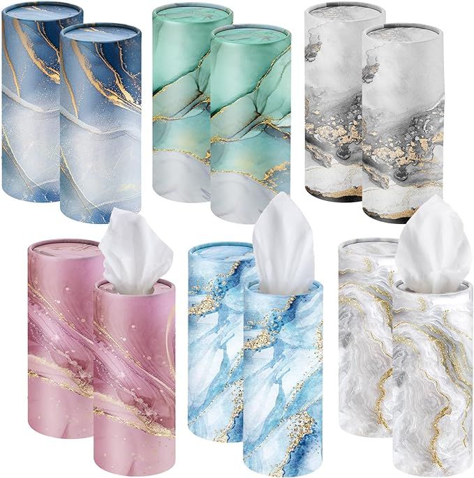 Outus 12 Pcs Car Tissues Boxes Marble Print Car Tissues Cylinder Round Car Tissue Holder with Fac... | Amazon (US)