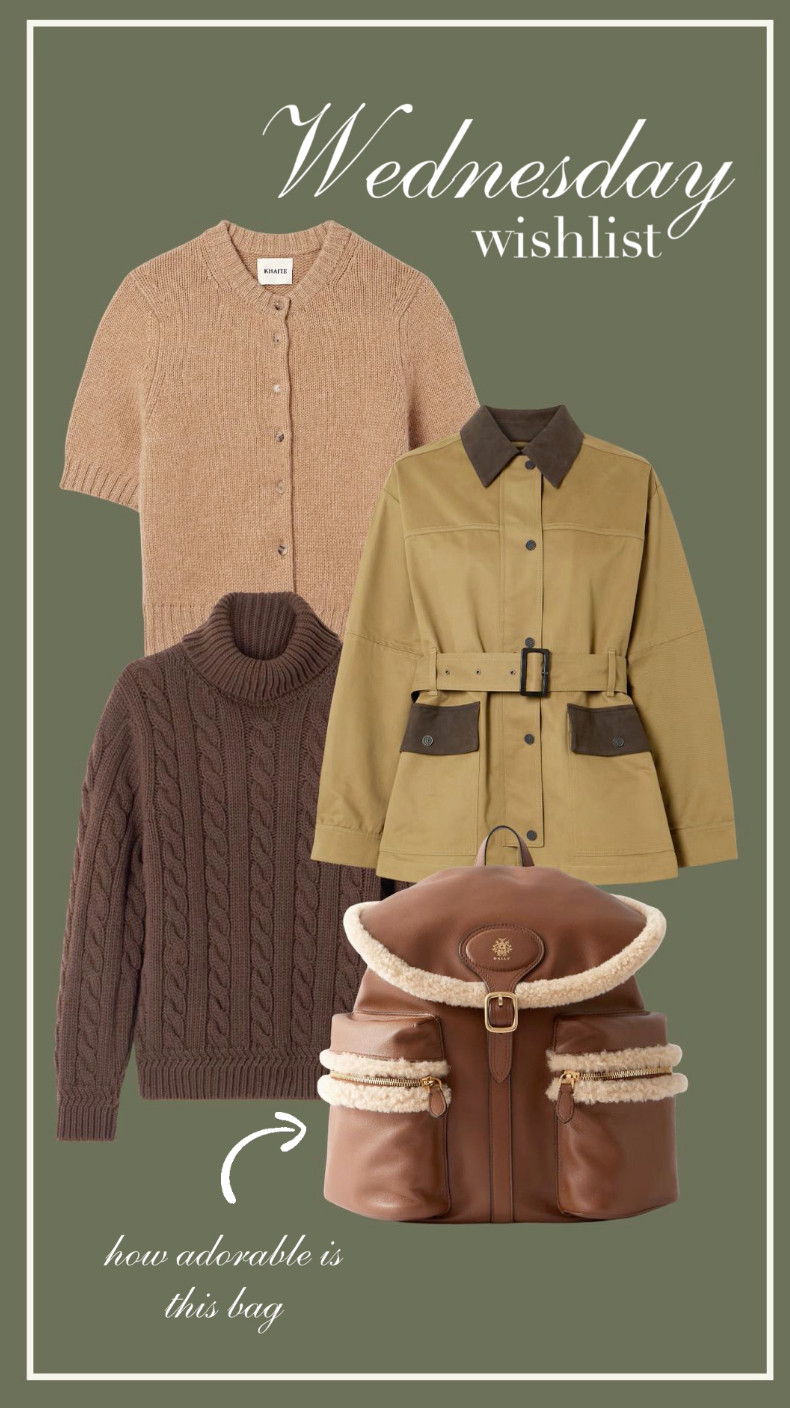 My luxury wishlist from Net A Porter 🤎 Autumn capsule wardrobe, cable knit jumper, barn jackets, backpack, Chic style, old money aesthetic 🫶🏻  

 #LTKautumn #LTKwinter #LTKluxury