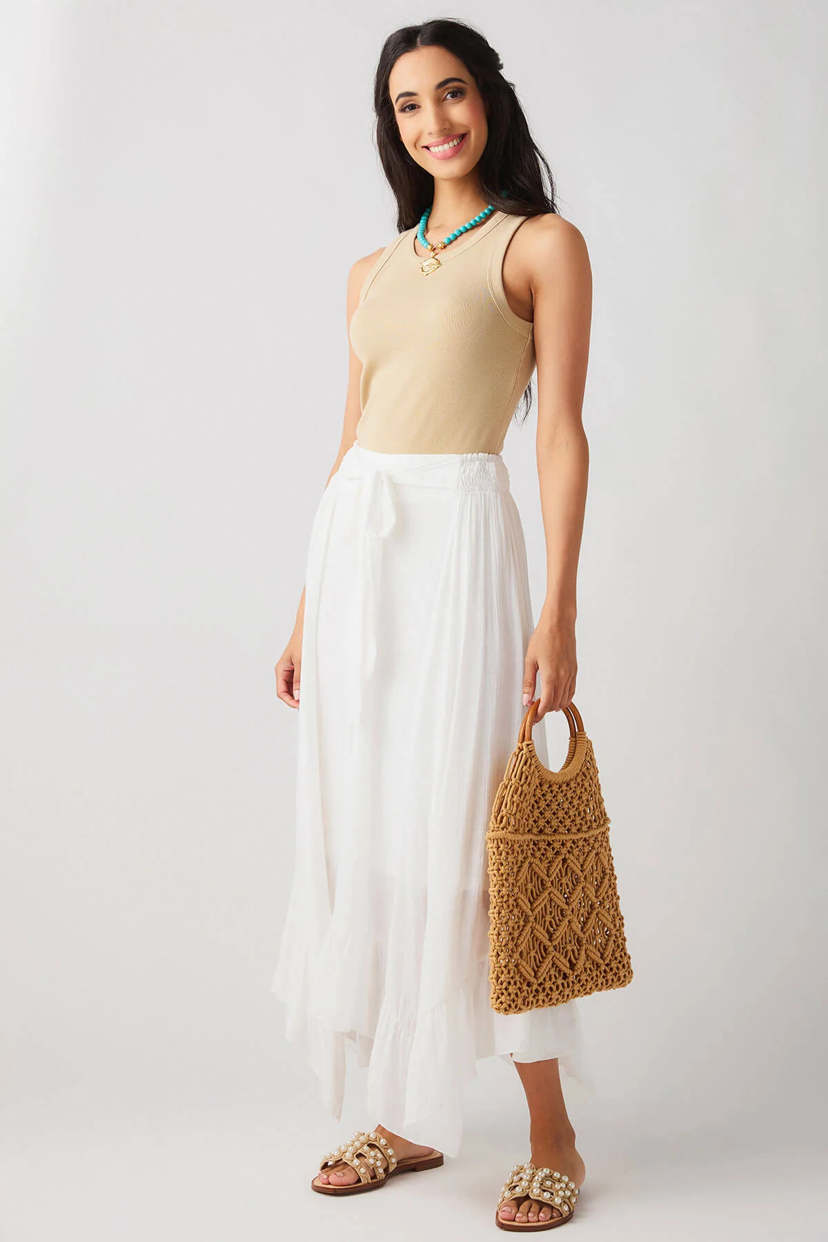 Akaiv Smocked Maxi Skirt | Social Threads