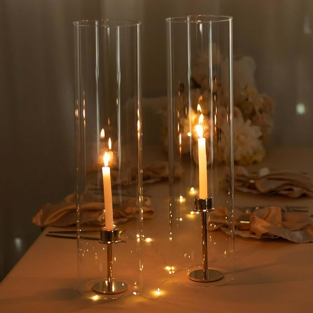 Efavormart 2 Pack Clear Candelabra Candle Holder Glass Shades, Open Ends Pillar Hurricane Candle ... | Amazon (US)