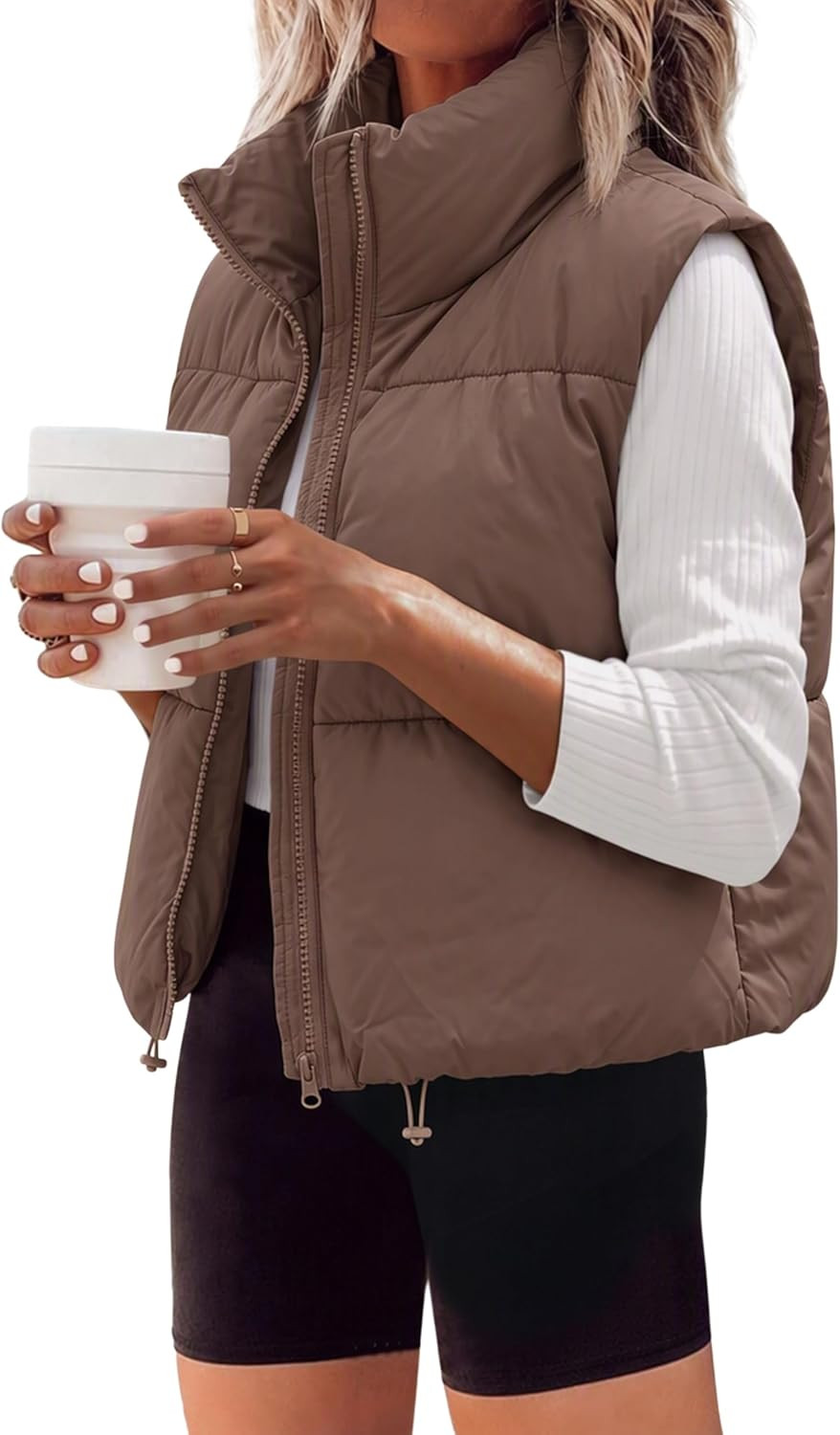 Womens Cropped Puffer Vest Zip Up Stand Collar Sleeveless Padded Crop Vests | Amazon (US)