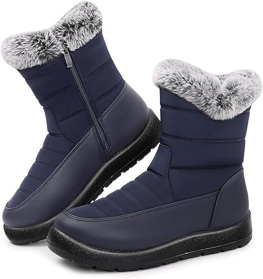 Winter Snow Boots for Women: Mid-Calf Booties with Fur Lined Zipper Comfortable Waterproof Warm O... | Amazon (US)