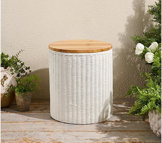 Garden Reflections Basket Weave Storage Accent Table - QVC.com | QVC