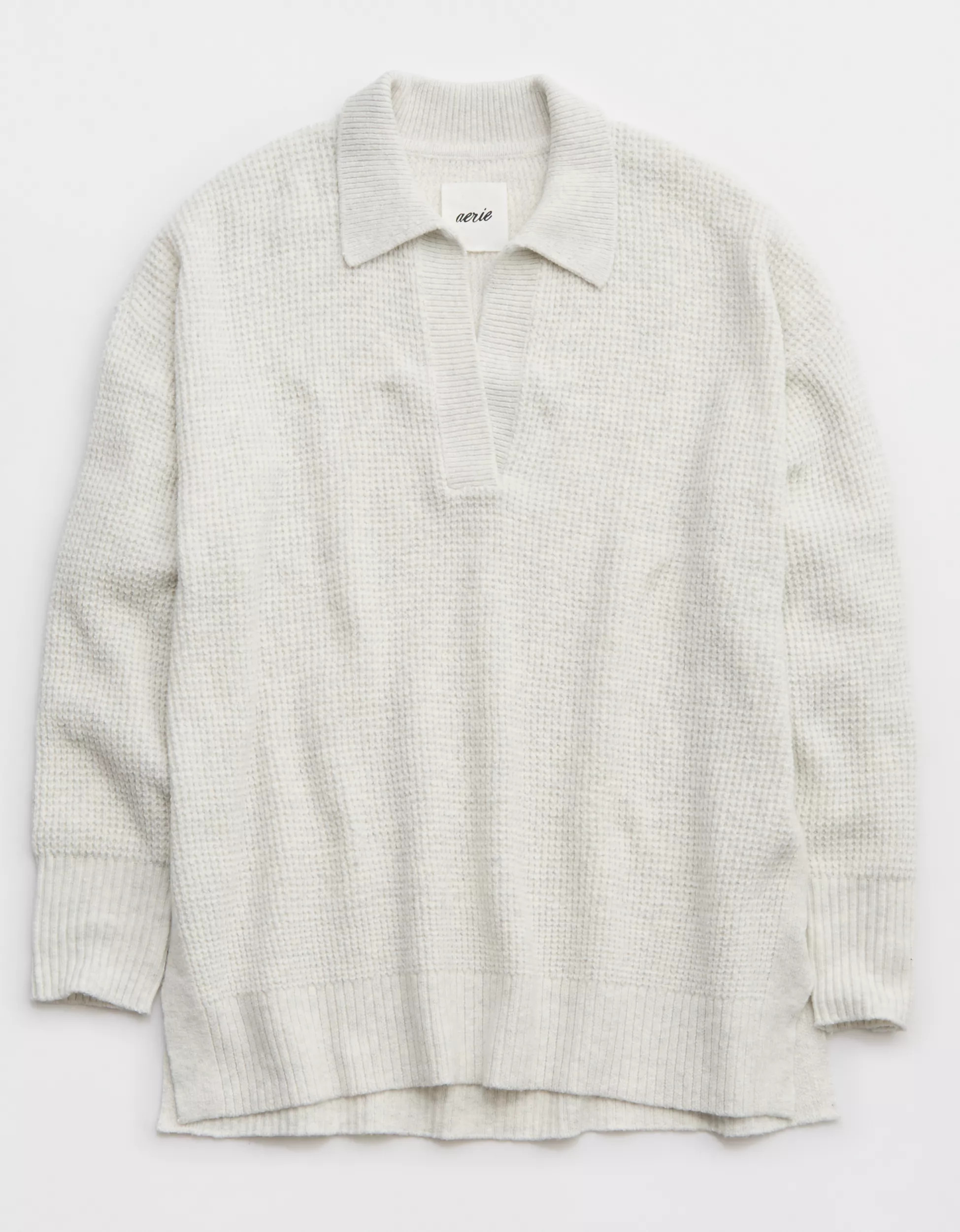 Aerie CozyUp Waffle Polo Sweater | Aerie