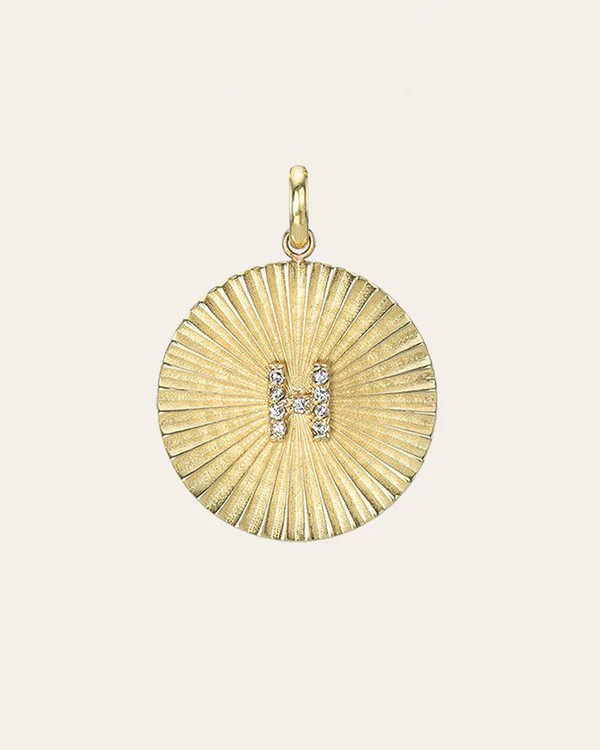 Pleated Disc with Mini Diamond Initial Pendant | Zoe Lev Jewelry