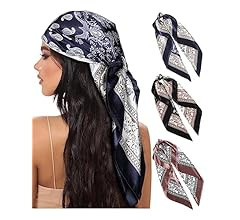 AWAYTR 35” Large Square Satin Head Scarf - 3Pcs Satin Hair Scarves Silk Bandana Scarf Headscarf... | Amazon (US)